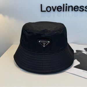 🔽💜Prada Bucket Hat Black Nylon Triangle Logo